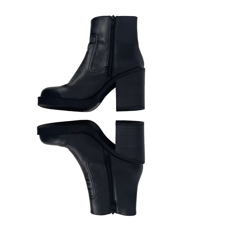 Vegan Leather Ankle Boots Womens 6 Zip Chunky Y2K Black Grunge Goth Moto Punk - Picture 3 of 8